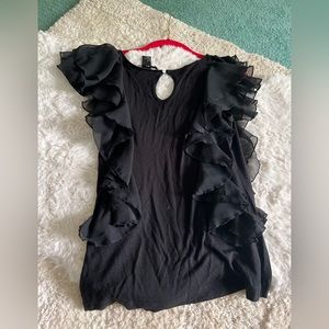 H&M black Ruffled Short Sleeve T-Shirt
